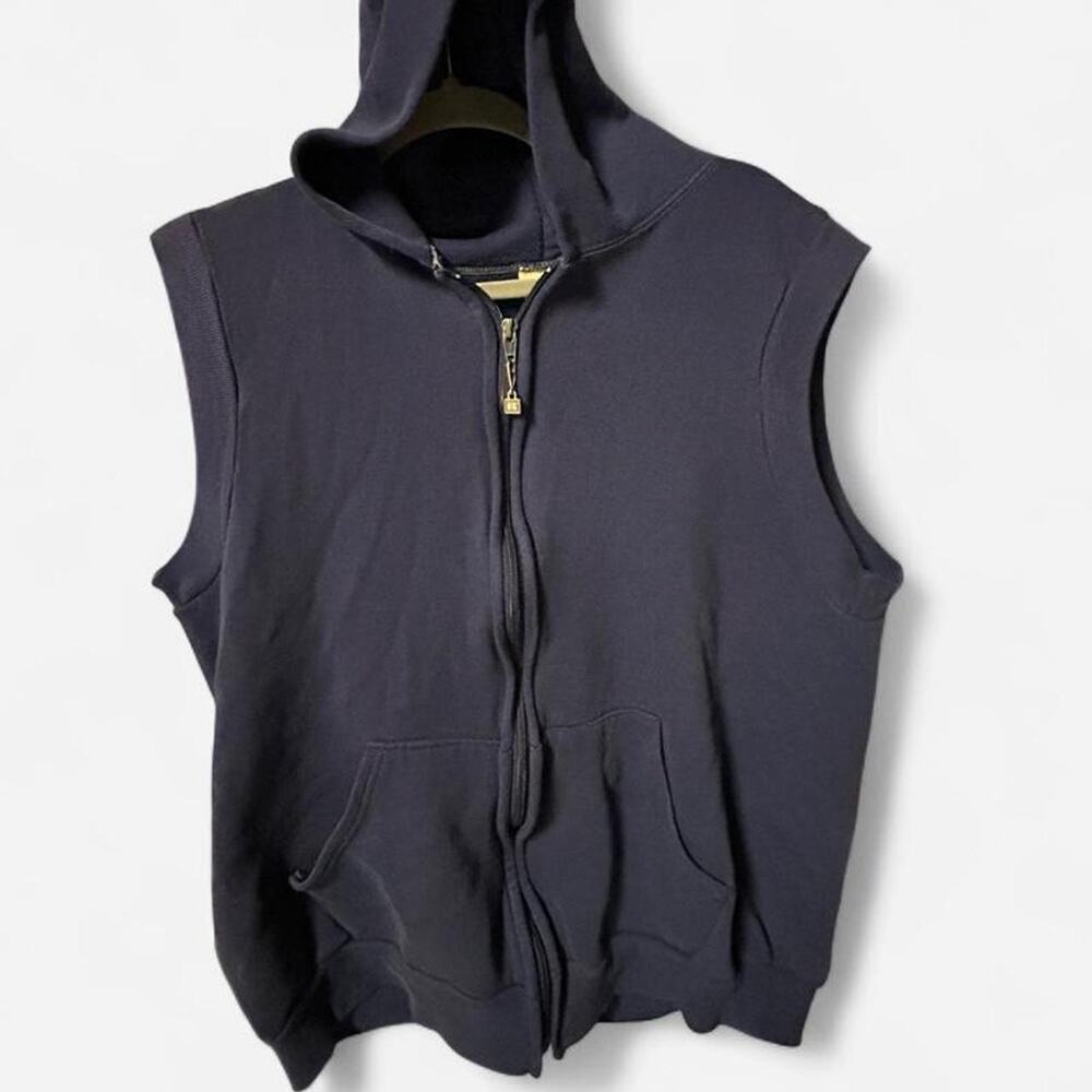 Men’s small relaxed vintage 90s y2k Navy blue Russell sleeveless hoodie.